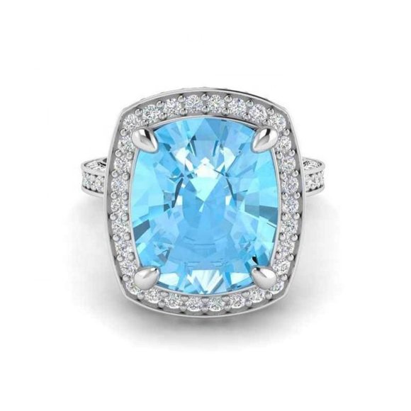 💎 925 Silver Plated Princess Sea Blue Aquamarine Ring, FB16FA1050 - Picture 2 of 4